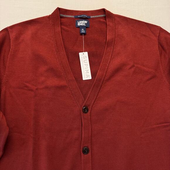 LANDS' END Supima Cotton Cardigan Sweater Men's Size XL 46-48 Burgundy NWT - Picture 3 of 12